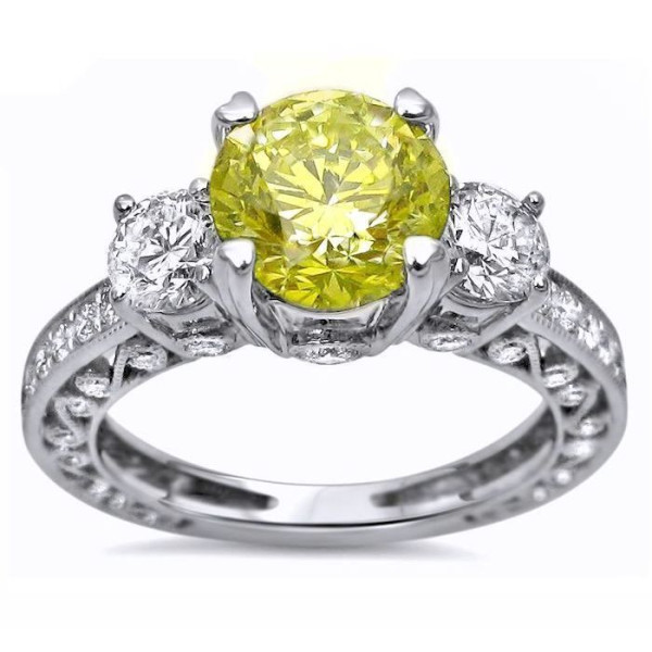 Golden Love: 2ct TDW Yellow Round Diamond 3-Stone Engagement Ring by Yaffie
