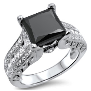 Custom Yaffie ™ Black Diamond Engagement Ring with 3.1 carats total weight of Gold Sparkle