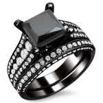 Yaffie ™ Crafts Bespoke 4ct Princess-cut Black and White Diamond Ring Set in Gold
