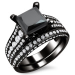 Yaffie ™ Exquisite Gold Princess-cut Ring with 4ct TDW Black and White Diamonds