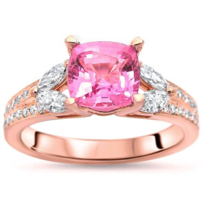 Rose Gold Cushion-cut Pink Sapphire Diamond Engagement Ring – 1 3/5 TGW & 1/2ct TDW