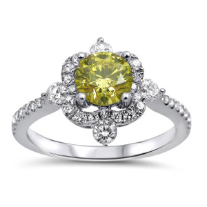 Canary Yellow Diamond Ring by Yaffie, 1 1/10ct TDW in White Gold