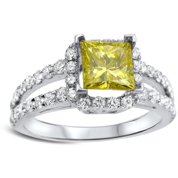 Canary Yellow Princess-cut Diamond Engagement Ring in Yaffie White Gold