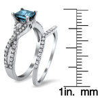 Blue and White Princess-Cut Diamond Bridal Set with 1 1/2ct TDW in Yaffie White Gold