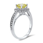 Fancy Yellow Diamond Halo Engagement Ring with 1 1/2ct TDW in Yaffie White Gold