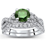 Green and White Diamond Bridal Set with 1 1/2ct TDW in Yaffie White Gold.