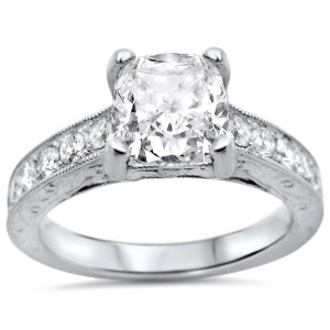 Enhance Your Proposal with Yaffie 1 1/2ctw White Diamond Cushion-cut Engagement Ring in White Gold!