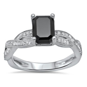 Yaffie Custom White Gold Infinity Knot Engagement Ring, set with 1 1/3ct TDW of Emerald-cut Black Diamonds, is a timeless beauty.