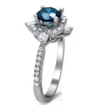Vintage Style Blue Round Diamond Ring in White Gold with 1 1/4 ct TDW by Yaffie