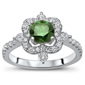 Say 'I do' to our Yaffie Green Round Diamond Engagement Ring in White Gold