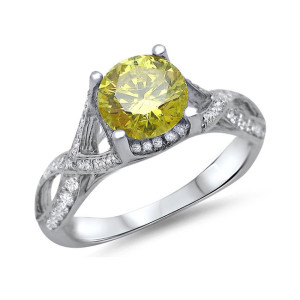 Sparkling Yaffie Yellow Diamond Engagement Ring with 1 1/6ct TDW in White Gold