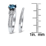 Blue and White Round Diamond Bridal Set with 1 2/5ct TDW, crafted in Yaffie White Gold for your engagement.
