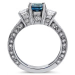 Blue and White Round Diamond Ring with 1 3/4 ct TDW, Made of Yaffie White Gold
