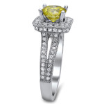 Square Engagement Ring with Round Canary Yellow and White Diamonds totaling 1 3/4ct in White Gold by Yaffie
