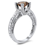 Brown and White Cushion-cut Diamond Ring with Yaffie 1 3/5ct TDW White Gold
