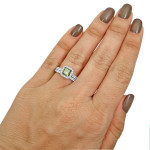 White Gold Engagement Ring Set with 1 3/5ct TDW Green Princess Cut Diamond by Yaffie.