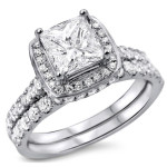 Yaffie Bridal Set with Princess-cut Diamonds and Enhanced Clarity, in White Gold, 1 3/5ct TDW.