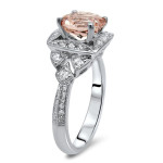 Stunning Yaffie Morganite and Diamond Engagement Ring in White Gold - 1 3/5ct TGW and 1/2ct TDW.