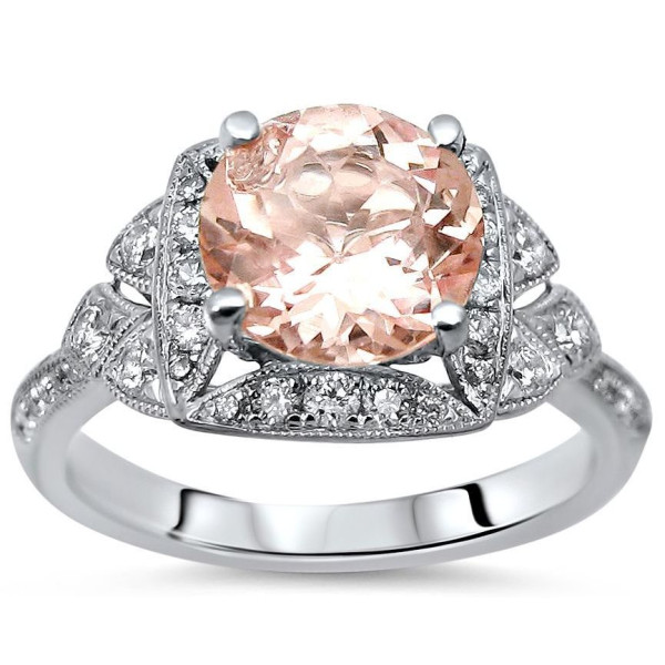 Stunning Yaffie Morganite and Diamond Engagement Ring in White Gold - 1 3/5ct TGW and 1/2ct TDW.