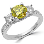 Canary Yellow and White Diamond Three-stone Engagement Ring in Yaffie White Gold (1 4/5 ct)