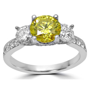 Canary Yellow and White Sparkle Trio Engagement Ring with 1.8 ct White Gold