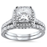 Yaffie Bridal Ring Set with Cushion-cut Diamond and Enhanced Clarity, White Gold, 1.625ct Total Diamond Weight