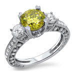 Canary Yellow Diamond 3-Stone Engagement Ring in Yaffie White Gold (1.875)