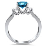 Blue and White Round Diamond Ring, 1.875ct, in Yaffie White Gold
