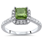 Green Princess Cut Diamond Engagement Ring Set - Yaffie White Gold with 1.9ct TDW (Bridal)