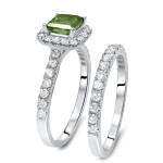 Green Princess Cut Diamond Engagement Ring Set - Yaffie White Gold with 1.9ct TDW (Bridal)