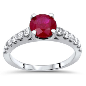 1ct Ruby and 1/2ct Diamond Engagement Ring - Yaffie White Gold Beauty