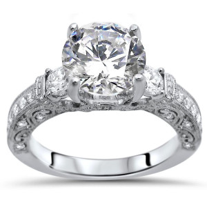 White Gold 2 1/10-carat TGW Round Moissanite and Diamond Engagement Ring - Custom Made By Yaffie™