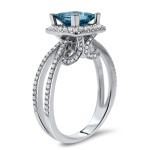 The Yaffie White Gold Blue Princess Cut Diamond Engagement Ring with 2 1/10ct TDW