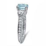 Aquamarine and Diamond 3 Stone Engagement Ring in 18ct White Gold by Yaffie, with 2 1/2ct TGW Round-cut Stones.