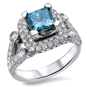 Blue Diamond Engagement Ring - Yaffie White Gold 2 1/3ct TDW
