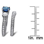 Bridal Set with Blue and White Round Diamonds, 2 1/4 ct, in Yaffie White Gold Engagement Ring