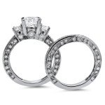 White Gold 3-Stone Diamond Engagement Ring Set with 2 1/4 Carat TDW Round Diamonds by Yaffie