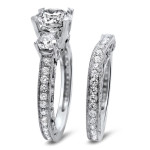 White Gold 3-Stone Diamond Engagement Ring Set with 2 1/4 Carat TDW Round Diamonds by Yaffie