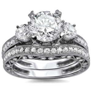 White Gold 3-Stone Diamond Bridal Set with 2 1/4 ct TDW Round Gems by Yaffie