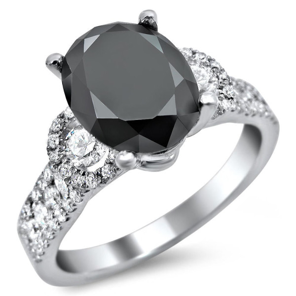 Yaffie ™ Custom Oval Black and White Diamond Engagement Ring - in 2 3/4ct White Gold