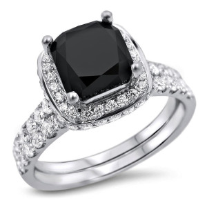 Yaffie ™ Exquisite Black and White Diamond Bridal Ring Set of 2 3/4ct TDW, in Elegant White Gold!
