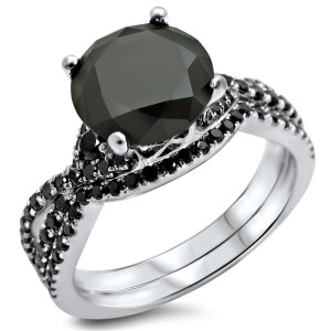 Yaffie ™ Custom-Made Black Diamond Bridal Set: A Stunning White Gold Ring with 2 3/5ct TDW