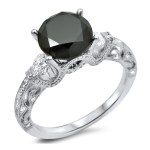 Yaffie™ Custom Black 3-stone Round Diamond Ring - White Gold with 2 3/8ct TDW