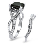 Yaffie ™ Custom-Made Black Princess-Cut Diamond Bridal Set in 2 4/5ct White Gold