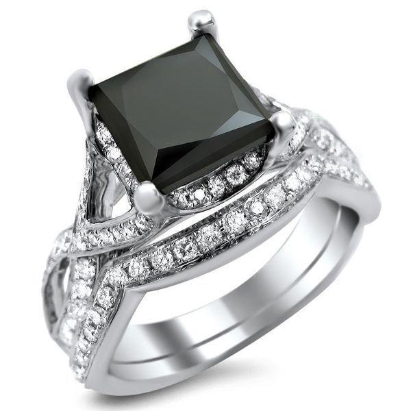 Yaffie ™ Custom-Made Black Princess-Cut Diamond Bridal Set in 2 4/5ct White Gold