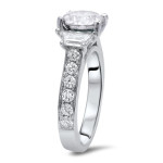 Exquisite Yaffie 3 Stone Engagement Ring with Trapezoid Diamond and White Gold 2 5/6 Moissanite