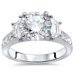 Exquisite Yaffie 3 Stone Engagement Ring with Trapezoid Diamond and White Gold 2 5/6 Moissanite