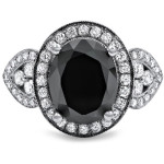 Yaffie Vintage Style Oval-cut Black and White Diamond Ring - 2.875ct White Gold Halo