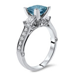 Blue Princess Cut Diamond Engagement Ring with 2 ct TDW, crafted from Yaffie White Gold
