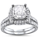 Yaffie White Gold 2ct Cushion-cut Diamond Engagement Ring Set with Clarity Enhancement.